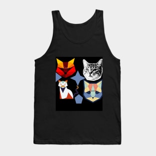 Geometric Cats Colourful Abstract Anime Design Tank Top